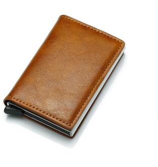 Bycobecy Mannen Portemonnee Blokkeren Rfid Pu Lederen Vintage Credit Card Holder Unisex Antidiefstal Beveiliging Aluminium Metal Purse abrikoos 9810