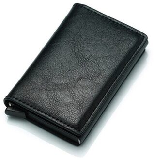 Bycobecy Mannen Portemonnee Blokkeren Rfid Pu Lederen Vintage Credit Card Holder Unisex Antidiefstal Beveiliging Aluminium Metal Purse zwart 9810