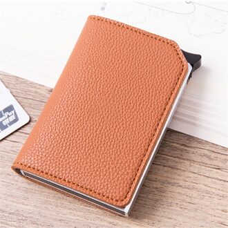 Bycobecy Mode Rfid Portemonnee Dunne Automatische Pop-Up Aluminium Credit Card Case Solid Anti Rfid Bescherming Bank Kaarthouder portemonnee X-57 bruin
