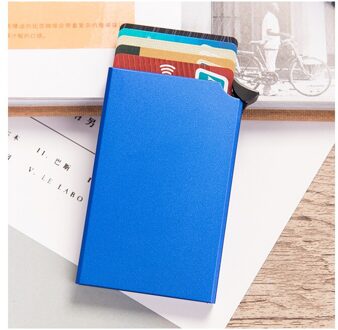 Bycobecy Rfid Smart Wallet Credit Card Holder Metal Dunne Slanke Mannen Portefeuilles Pass Secret Pop Up Minimalistische Portemonnee Kleine Zwarte portemonnee blauw X-55