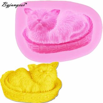 Byjunyeor 3D Kat Uv Hars Silicone Mold Fondant Chocolade Candy Lollipop Crystal Epoxy Zachte Klei Bakken Gereedschap M808