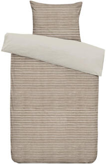 Byrklund 2e Halve Prijs Leen Bakker - Dekbedovertrek Pluch Lines - Zand - 140x220 Cm - Polyester - Beige