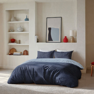 Byrklund Dekbedovertrek Lined Grid - Lits-Jumeaux (240x220 Cm) - Blauw Microvezel - - Byrklund - Dekbed-Discounter.nl