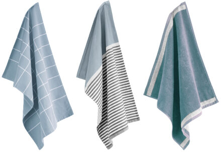 Byrklund Keuken- en Theedoeken set Dishes & Dry Hands Blauw - 3 delig