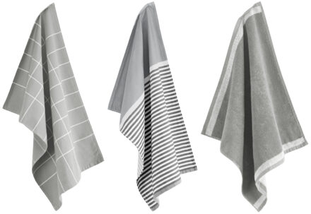 Byrklund Keuken- en Theedoeken set Dishes & Dry Hands Grijs - 3 delig