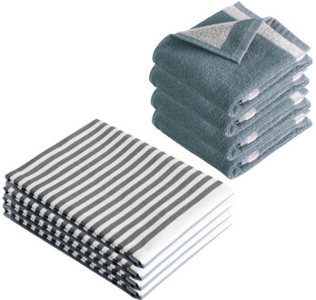 Byrklund Keuken- en Theedoeken set Dry Dishes & Dry Hands Blauw - 8 delig