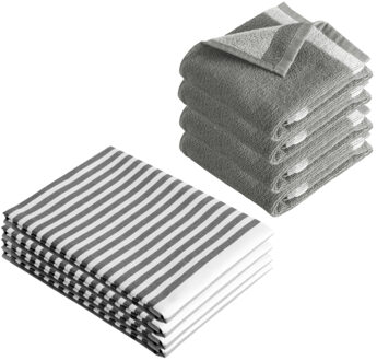 Byrklund Keuken- en Theedoeken set Dry Dishes & Dry Hands Grijs - 8-delig