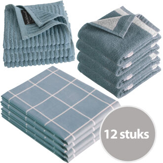Byrklund Keukenset Clean & Dry Blauw - 12 delig - Theedoeken, Keukendoeken & Vaatdoeken