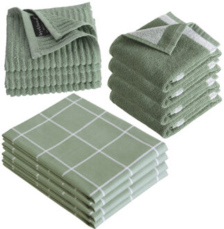 Byrklund Keukenset Clean & Dry Jade - 12 delig - Theedoeken, Keukendoeken & Vaatdoeken