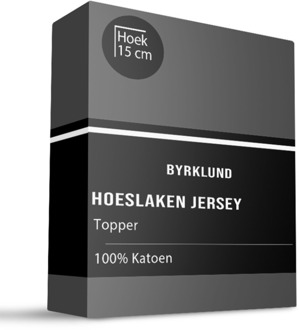 Byrklund Topper Hoeslaken Katoen - Jersey Stretch - Antraciet - 90x220cm - Antraciet - Byrklund - Dekbed-Discounter.nl - 90 x 220 cm