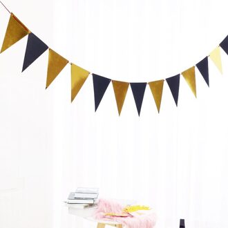 C. 12Pc Vlaggen Slingers Verjaardag Wave Banners Baby Shower Gors Wedding Rose Gold Vlaggen Partij Wimpel Decoratie Benodigdheden blck-goud
