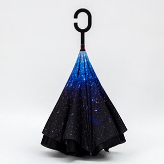 C-Haak Reverse Paraplu Sterrenhemel Lange Schacht Dubbellaags Winddicht Zelf Stand Rolling Over Paraplu