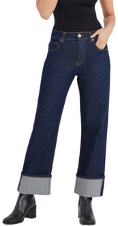 C.O.J. Denim Mid waist straight raw Blauw - 28