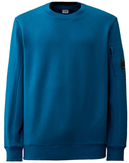 C.P. Company Blauwe Fleece Katoenen Sweatshirt met Geribbelde Crew Neck C.p. Company , Blue , Heren - L