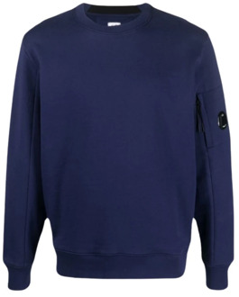 C.P. Company Diagonaal Gestructureerde Fleece Crew Neck Sweatshirt C.p. Company , Blue , Heren - Xl,M