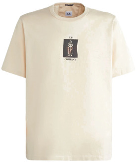 C.P. Company Grafisch Bedrukt Katoenen T-Shirt C.p. Company , Beige , Heren - M,S