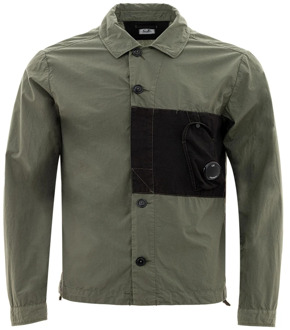C.P. Company Groene Poplin Overshirt met Zwarte Knopen C.p. Company , Green , Heren - XL