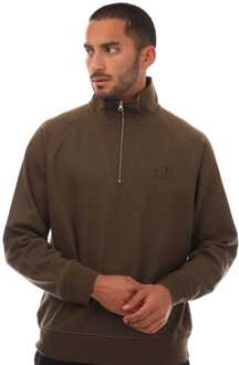 C.P. Company Heren C.P. Company Diagonaal Verhoogde Fleece Half-Zip Logo Sweatshirt in Groen