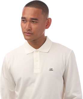 C.P. Company Heren C.P. Company Stretch Piquet Lange Mouwen Polo Shirt in Wit