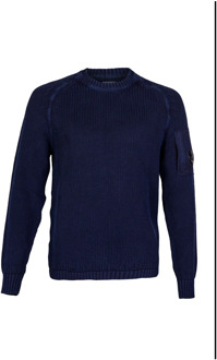 C.P. Company Lange mouwen katoenen trui met ronde hals - Raglanmouw - Regular fit C.p. Company , Blue , Heren - S