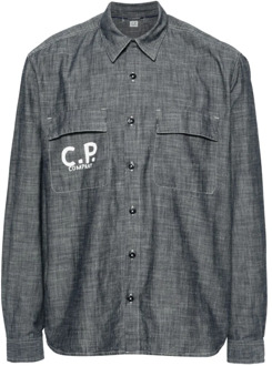 C.P. Company Logo Print Chambray Overhemd C.p. Company , Gray , Heren - Xl,L,M,S