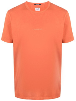 C.P. Company Oranje Logo Print T-shirt C.p. Company , Orange , Heren - Xl,L,M,S