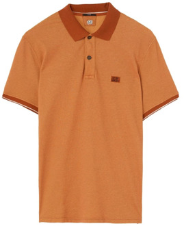 C.P. Company Piqué Katoenen Polo Shirt met Geborduurd Logo C.p. Company , Orange , Heren