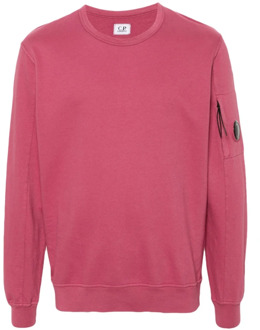 C.P. Company Rode Lichtgewicht Fleece Crew Neck Sweatshirt C.p. Company , Pink , Heren - 2Xl,Xl,L,S