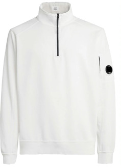 C.P. Company Sweatshirt met halve rits en Lens-detail C.p. Company , White , Heren - 2Xl,3Xl