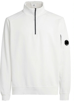C.P. Company Sweatshirt met halve rits en Lens-detail C.p. Company , White , Heren - 2Xl,Xl,M,3Xl