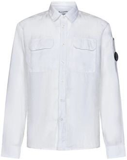 C.P. Company Witte Linnen Overhemd met Lens Detail C.p. Company , White , Heren - L,M