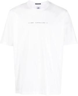 C.P. Company Witte Logo Print Katoenen T-shirt C.p. Company , White , Heren - Xl,L,M,S