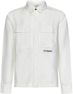 C.P. Company Witte overhemden met verborgen sluiting en logo borduursel C.p. Company , White , Heren - Xl,M,S