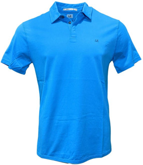 C.P. Company Zachte Katoenen Polo Shirt met Verborgen Drukknopen C.p. Company , Blue , Heren - XL