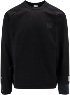 C.P. Company Zwart Crew-neck Sweatshirt met Nylon Inzetstukken C.p. Company , Black , Heren - L,S