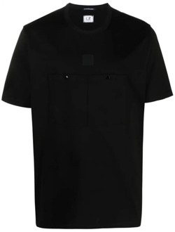 C.P. Company Zwart Jersey T-shirt met Logo Print en Voorzakken C.p. Company , Black , Heren - 2Xl,Xl,L,M,3Xl