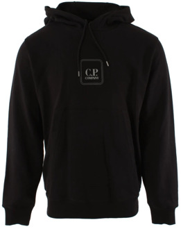 C.P. Company Zwarte Diagonale Fleece Hoodie voor Heren C.p. Company , Black , Heren - XL