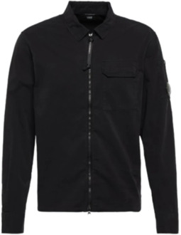 C.P. Company Zwarte Overhemd met Ritssluiting en Borstzak C.p. Company , Black , Heren - L,S