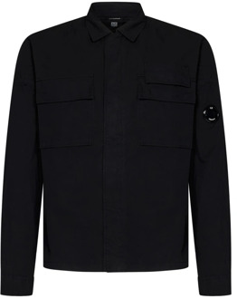 C.P. Company Zwarte overhemden met puntige kraag en klepzakken C.p. Company , Black , Heren - L,S