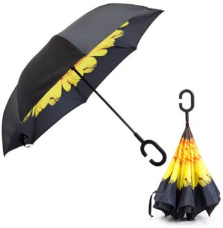 C Vormige Handvat Dubbele Laag Paraplu Anti-Uv Vouwen Omgekeerde Ondersteboven Reverse Winddicht Zonnebloem Voor Reizen