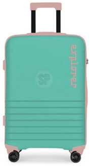 Cabine handbagage reis trolley koffer - zwenkwielen - 34 x 22 x 52 cm - 30 liter - mintgroen/roze