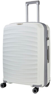 Cabinebagage van witte koffer met harde schaal