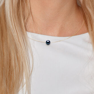 Cable Ketting Genuine gekweekte parel Freshwater Round Black and Yellow Gold 10-11mm Zwart - One Size