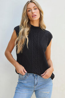 Cable Knit Hoogsluitende Sweater Vest Zwart