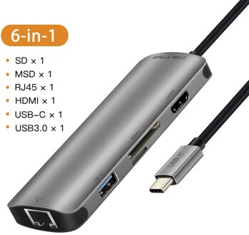 Cabletime Usb C Hub Type C Naar Hdmi Sd Hub USB3.0 Lan Netwerk Hdmi Adapter 6 In 1 Voor Macbook air Pro Huawei Matebook C041 6in1