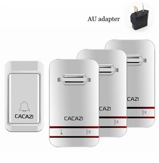 CACAZI Self-Powered Draadloze Deurbel Waterdicht Geen Batterij LED Licht Draadloze deurbel chime US UK EU Plug 1 knop 3 Ontvanger V027G-AU