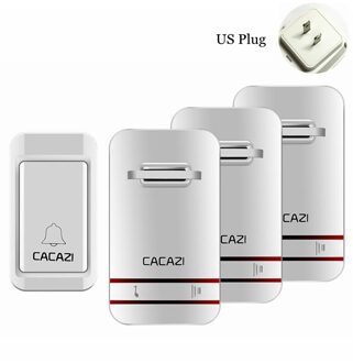 CACAZI Self-Powered Draadloze Deurbel Waterdicht Geen Batterij LED Licht Draadloze deurbel chime US UK EU Plug 1 knop 3 Ontvanger V027G-US