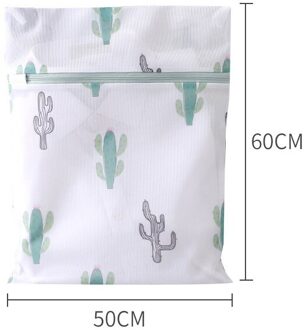 Cactus Afdrukken Ritssluiting Waszakken Huishoudelijke Sokken Ondergoed Beha Waszak Polyester Mesh Wasmanden L 50-60cm