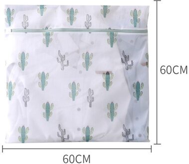Cactus Afdrukken Ritssluiting Waszakken Huishoudelijke Sokken Ondergoed Beha Waszak Polyester Mesh Wasmanden XL 60-60cm