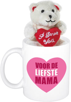 Cadeau beker hartje voor de liefste mama + beertje met hartje - Moederdag/ Moeder cadeautje - feest mokken Multikleur